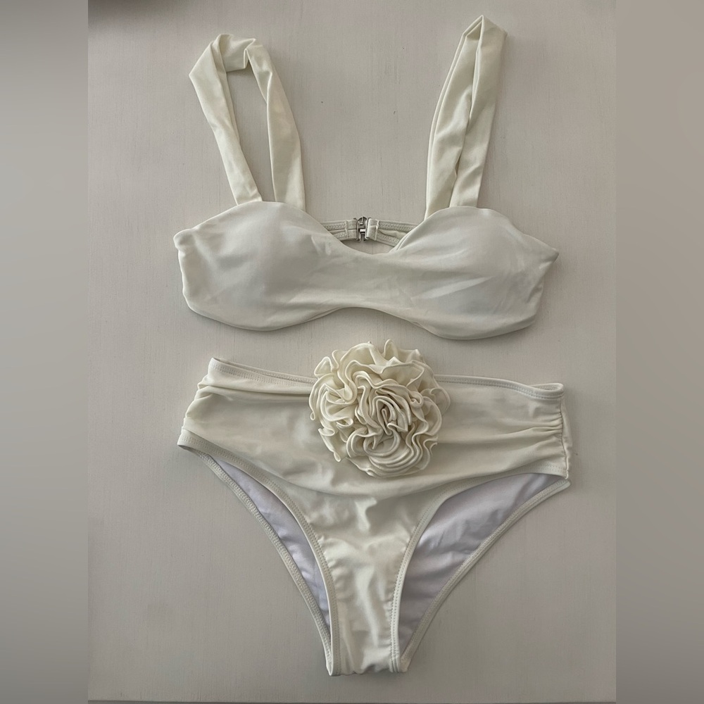 Bikinx Women's 3d Flower High Waisted Two Piece Swimsuit size Large